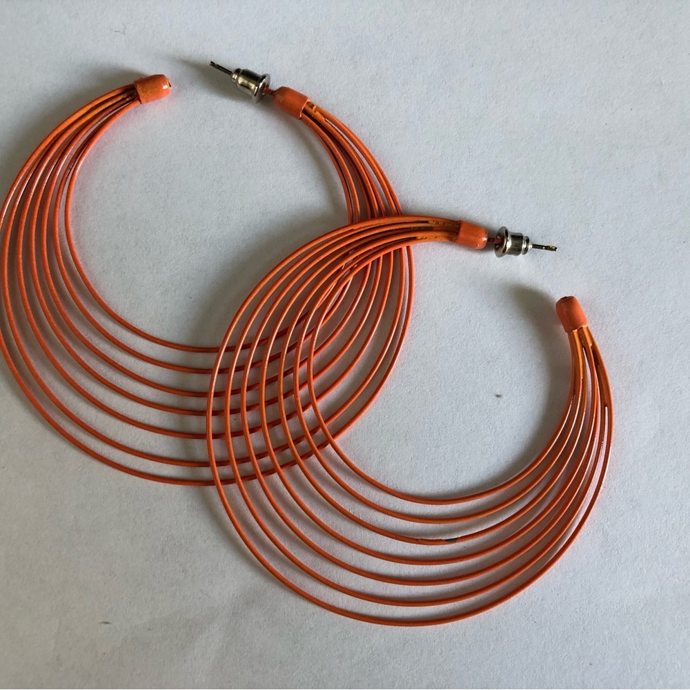 Orange Multi-Wire Hoop Earrings - Women Jewelry